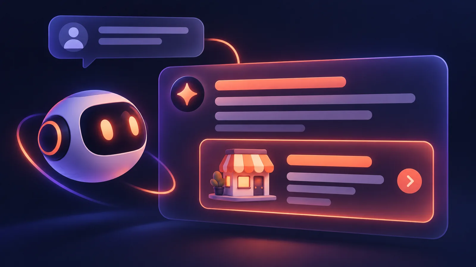 Glowing business card within an AI assistant answer