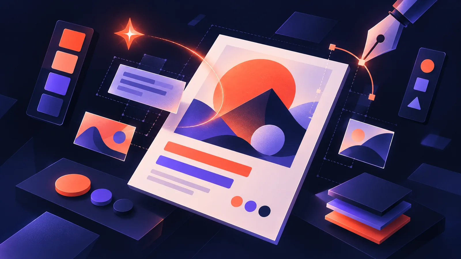 Design workspace assembles a poster, colors, and content with creative spark
