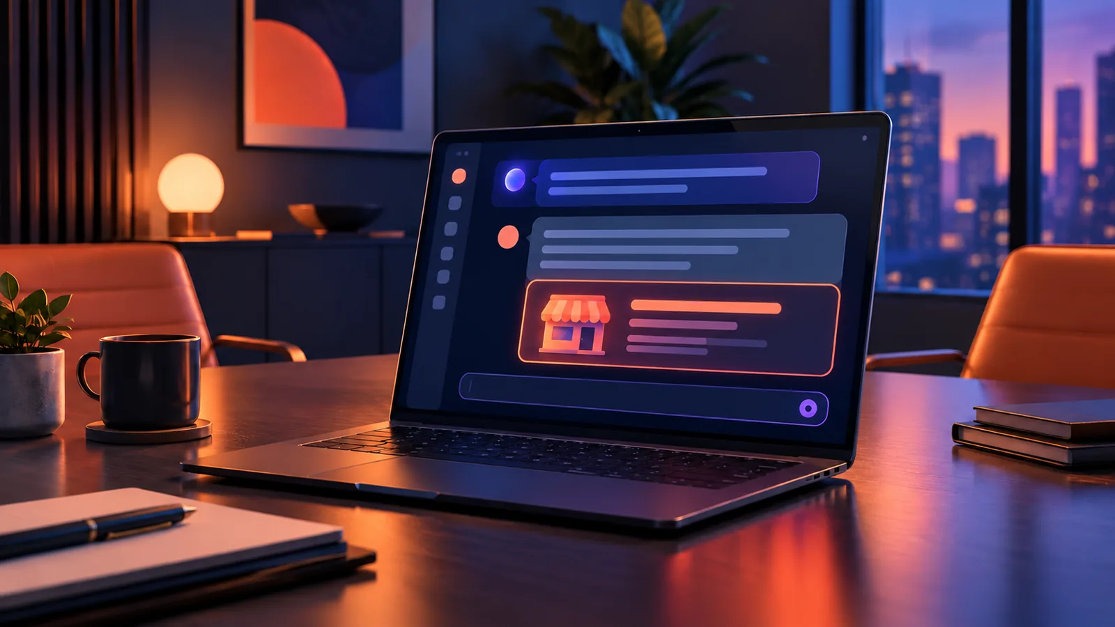 Laptop displays a business recommendation in an AI answer