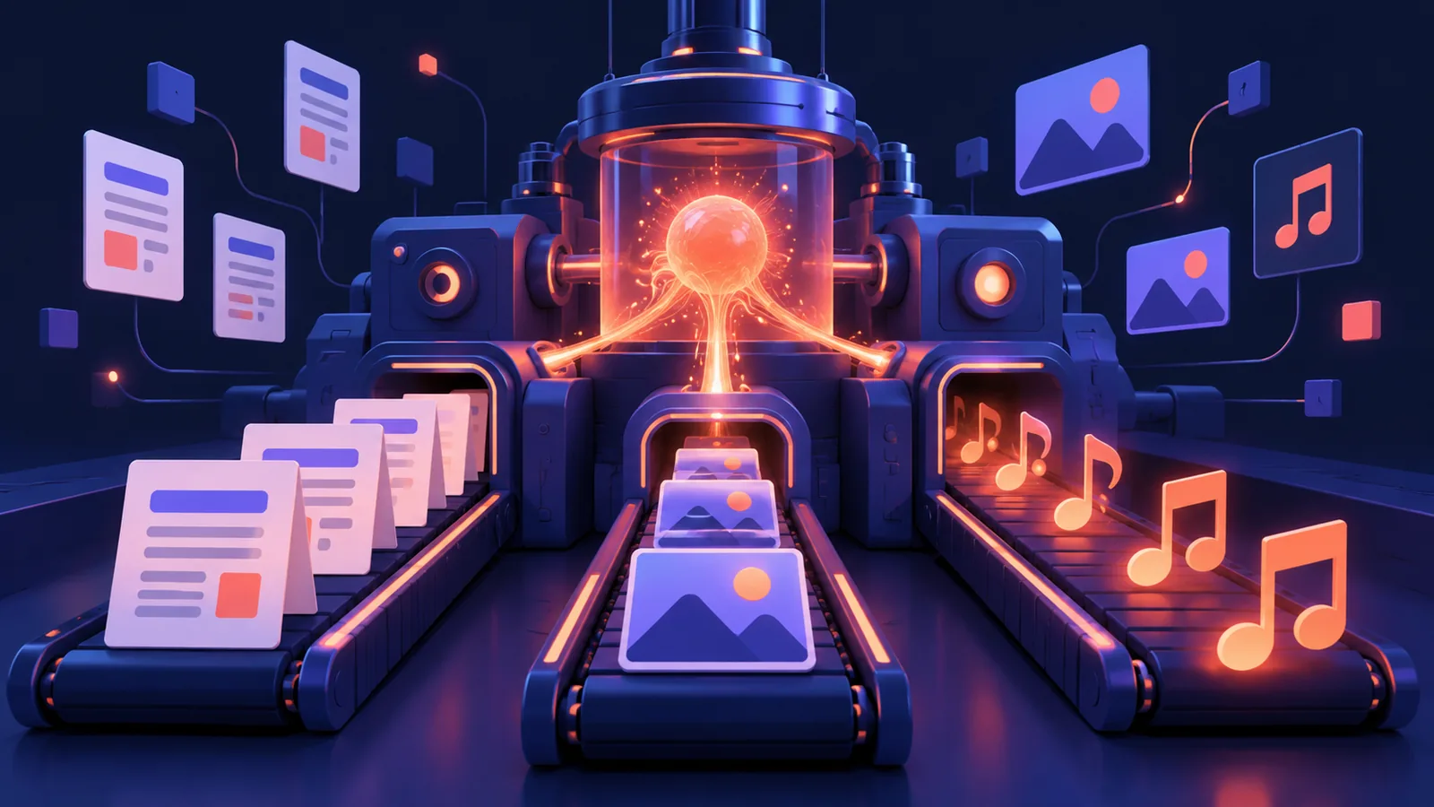 Geometric machine creates documents, images, and music from a single spark